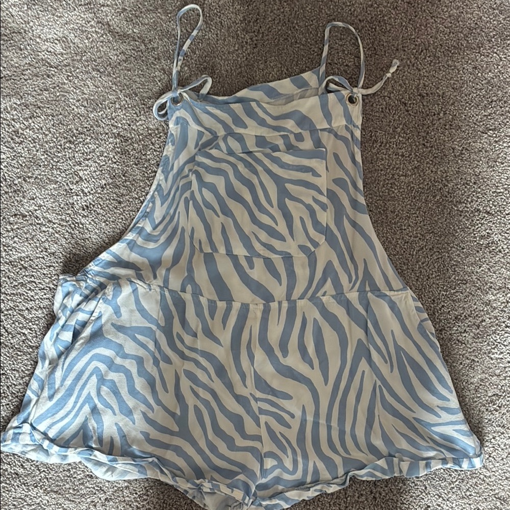 Princess Polly Sky Blue and White Patterned Romper